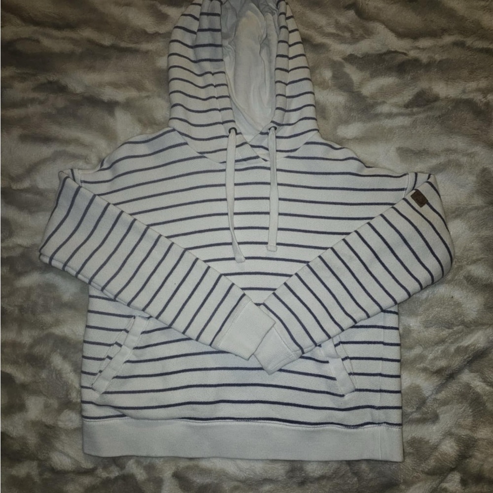Roxy Striped White And Navy Blue and Women's Sweater
